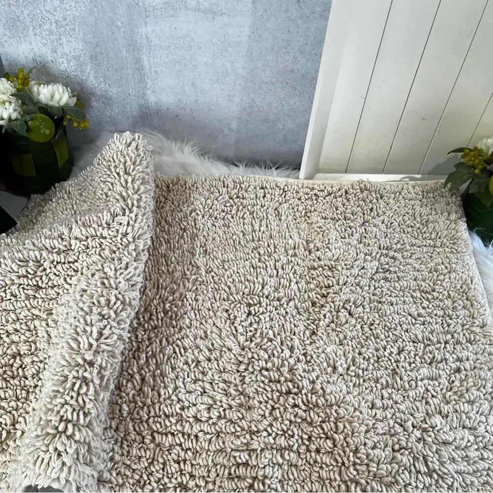 Ralph Lauren Vintage Spun Cotton Loop X-Large Plush Woven Tub Bathmat Cream Nude